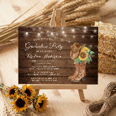 ひまわり女性のカーボーイブーツ3写真卒業パーティー 招待状