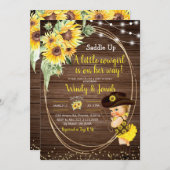 ひまわり女性のカーボーイ素朴な赤ちゃんシャワー招待 招待状 (正面/裏面)