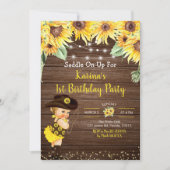 ひまわり女性のカーボーイ素朴ブロンド少女ベビーシャワーI 招待状 (正面)