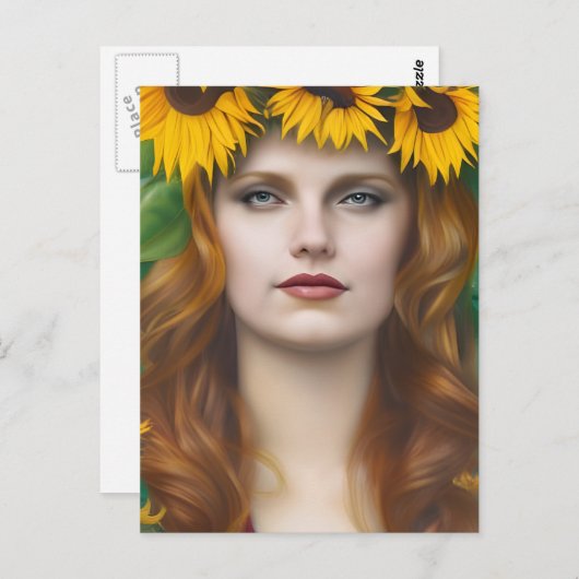ひまわり女性葉書の王冠 ポストカード (正面/裏面)