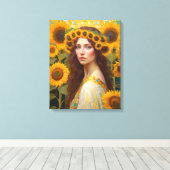 ひまわり女性頭髪リース キャンバスプリント (インサイチュ (ウッドフロア))