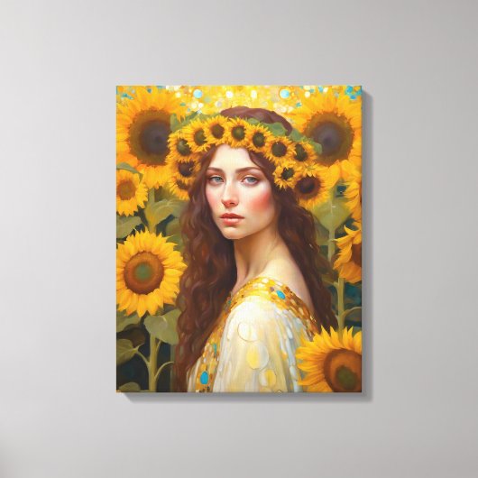 ひまわり女性頭髪リース キャンバスプリント (正面)