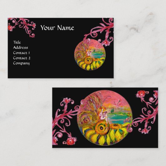 ひまわり妖精、紫の赤が黒で花盛り 名刺 (正面/裏面)