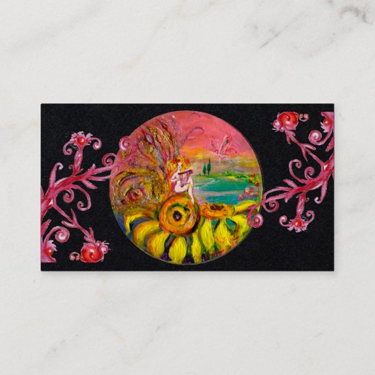 ひまわり妖精、紫色の赤が黒い紙 名刺 (裏面)