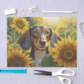 ひまわり子犬の愛、ブラックダッシュントティッシュペーパー 薄葉紙 (クラフト)