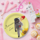 ひまわり宇宙飛行士赤いハート紙プレート ペーパープレート (パーティー)