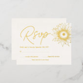 ひまわり実在ゴールドフォイルミニマリストRSVPカード金ゴールド 箔招待状ポストカード (正面/裏面)