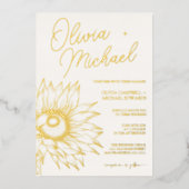ひまわり実在金箔ミニマル結婚リストの金ゴールド 箔招待状 (正面)
