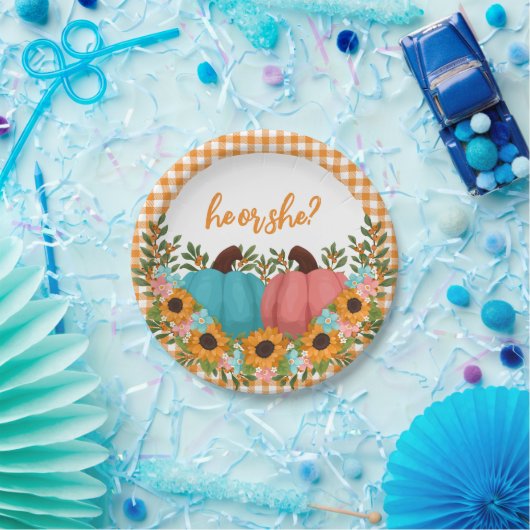 ひまわり小さなかぼちゃのジェンダー明かす ペーパープレート (パーティー)