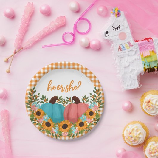 ひまわり小さなかぼちゃのジェンダー明かす ペーパープレート (パーティー)