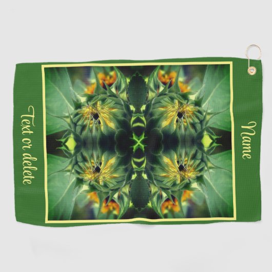 ひまわり展開抽象芸術 パーソナライズされた ゴルフタオル (横)