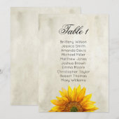 ひまわり席次表。素朴な結婚式のテーブルプラン 招待状 (正面/裏面)