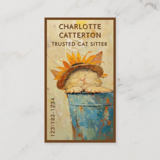 ひまわり帽子のかわいい猫C3R 名刺 (正面)