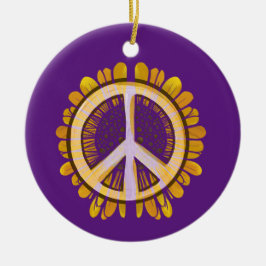 ひまわり平和サイン芸術かわいい平和な花 セラミックオーナメント