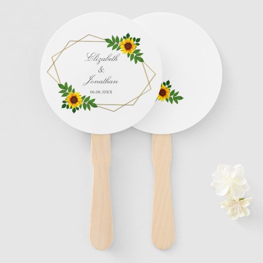 ひまわり幾何学ウェディング ハンドファン (正面&裏面)