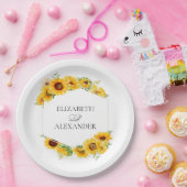 ひまわり幾何学模様フローラ秋結婚秋 ペーパープレート (パーティー)