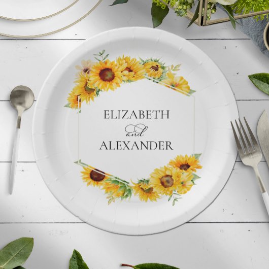 ひまわり幾何学模様フローラ秋結婚秋 ペーパープレート