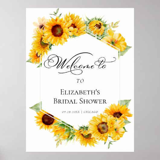 ひまわり幾何学模様ブライダルシャワーウェルカムサイン ポスター (正面)