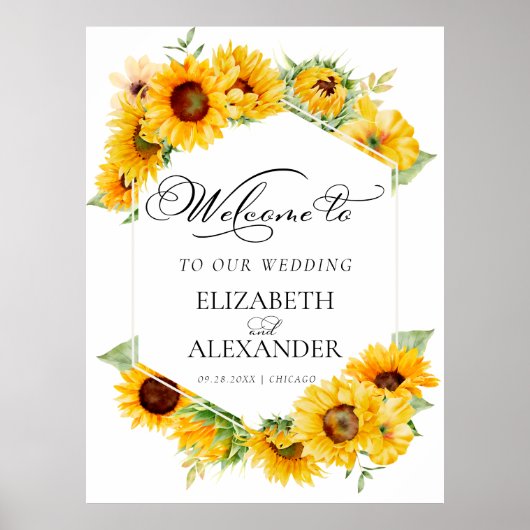 ひまわり幾何学模様秋の結婚式ウェルカムサイン ポスター (正面)