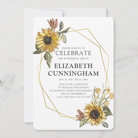 ひまわり幾何学生命お祝い 招待状 (正面)