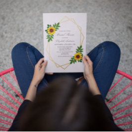 ひまわり幾何学的ブライダルシャワー 箔招待状