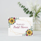 ひまわり幾何学的ブルゴーニュフローラブライダルシャワー インビテーションポストカード (スタンド正面)
