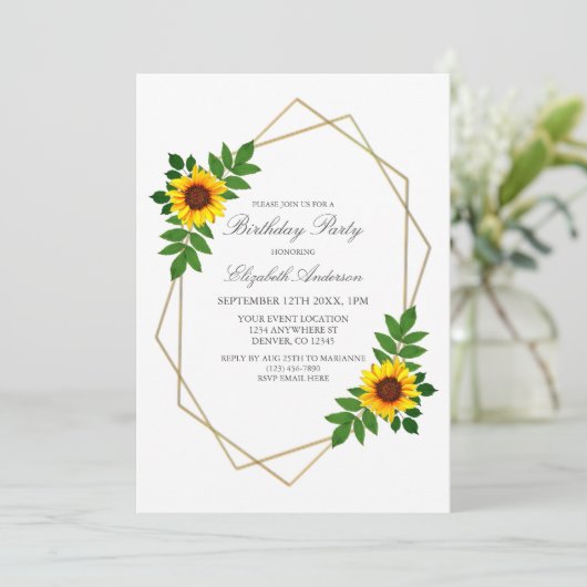 ひまわり幾何学的誕生日 招待状 (スタンド正面)