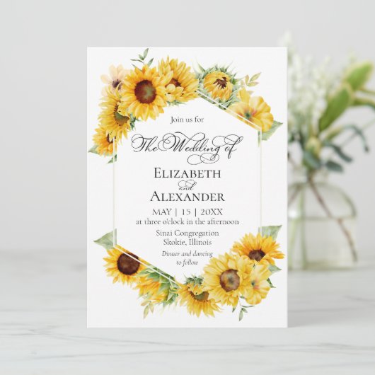 ひまわり幾何学秋秋写真結婚の数 招待状 (スタンド正面)