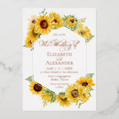 ひまわり幾何学秋秋結婚写真実在 箔招待状 (正面)