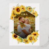 ひまわり幾何学秋秋結婚写真実在 箔招待状 (裏面)