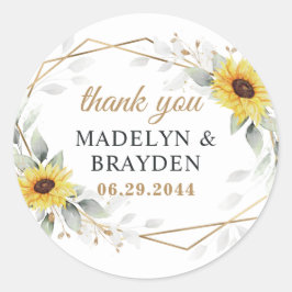 ひまわり幾何学緑結婚園ありがとう ラウンドシール