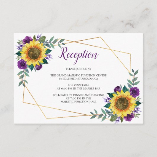 ひまわり幾何紫フローラ披露宴 エンクロージャーカード (正面)