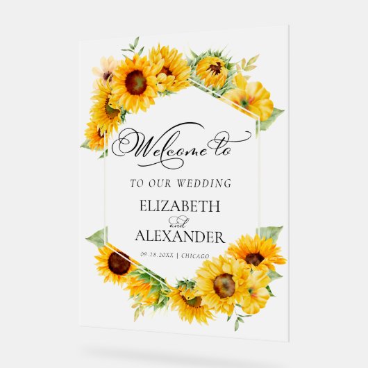 ひまわり幾何結婚の歓迎 アクリルサイン (傾斜)