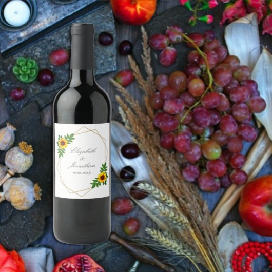 ひまわり幾何結婚図形 ワインラベル