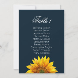ひまわり座席表。ネイビー結婚ルスティック 招待状