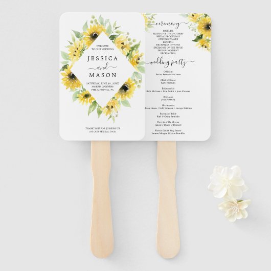 ひまわり庭園の結婚式プログラムファン ハンドファン (正面&裏面)