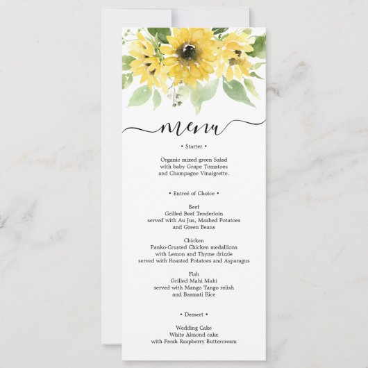 ひまわり庭園の結婚式メニューまたはブライダルシャワー 招待状 (正面)