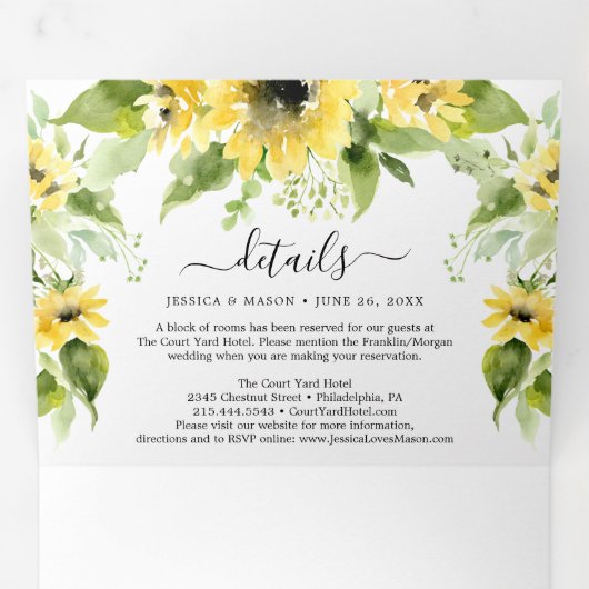 ひまわり庭園の結婚式三折招待状 三つ折り招待状 (内部最初)