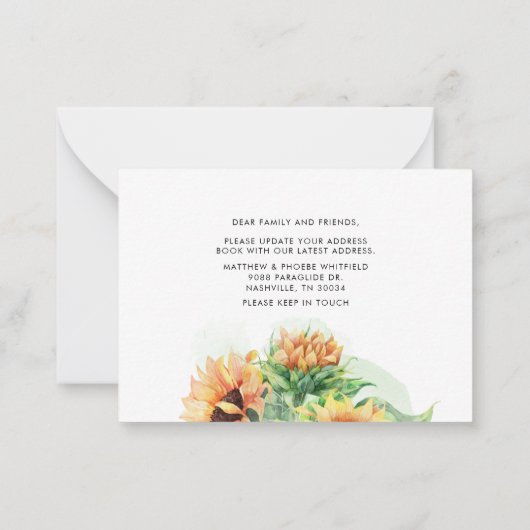 ひまわり引っ越しましたフローラの移動告知 ノートカード (裏面)