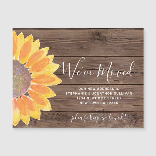 ひまわり引っ越しました磁気告知カード マグネット招待状 (正面)