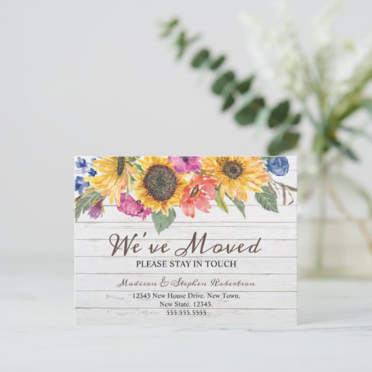 ひまわり引っ越しました |住所の変更 ポストカード (スタンド正面)