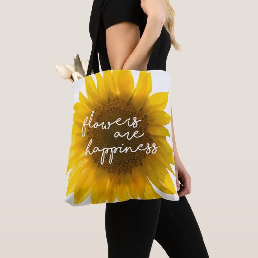 ひまわり引用文「花は幸せ」 トートバッグ (クローズアップ)
