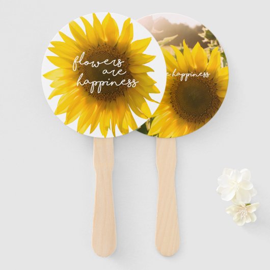 ひまわり引用文「花は幸せ」 ハンドファン (正面&裏面)