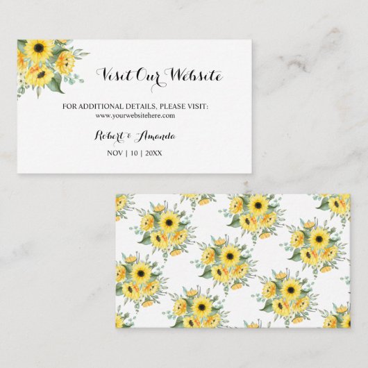 ひまわり当社のウェブサイト結婚の挿入カードを訪問 プレイスカード (正面/裏面)