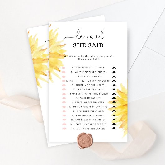ひまわり彼は彼女はブライダルシャワーゲームを言った
