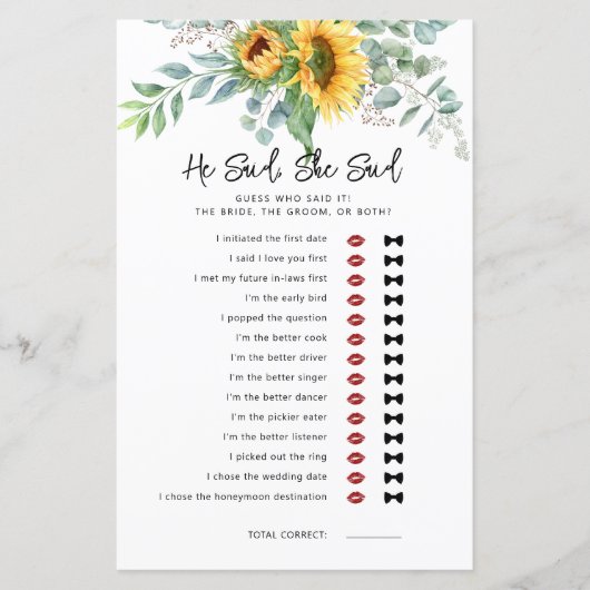 ひまわり彼は彼女はブライダルシャワーゲームを言った (正面)