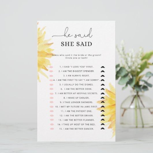 ひまわり彼は彼女はブライダルシャワーゲームを言った (スタンド正面)