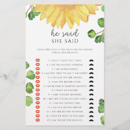 ひまわり彼は彼女はブライダルシャワーゲームを言った