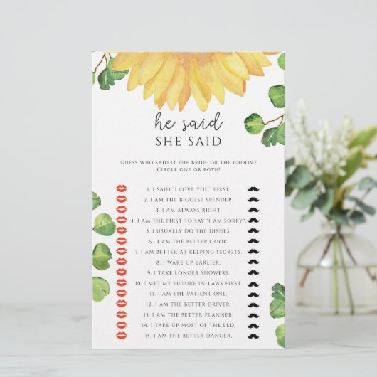 ひまわり彼は彼女はブライダルシャワーゲームを言った (スタンド正面)