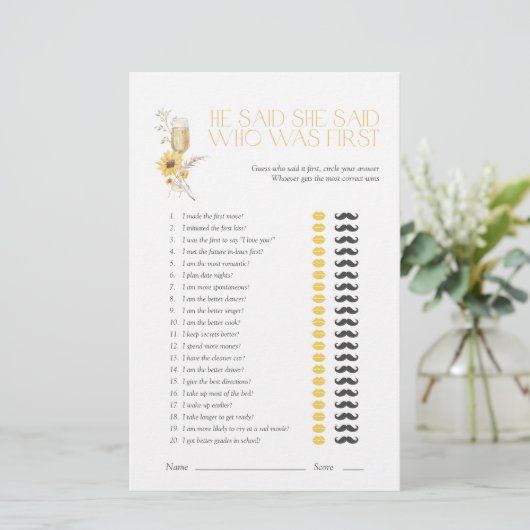 ひまわり彼は彼女はボホのブライダルシャワーゲームを言った (スタンド正面)